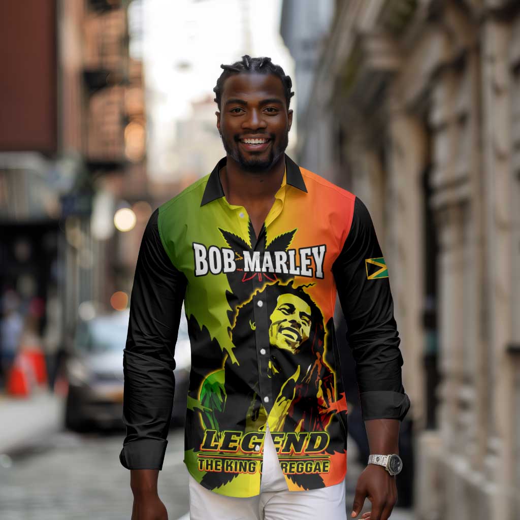 Afro Jamaica Legend Bob Long Sleeve Button Shirt The King Of Reggae