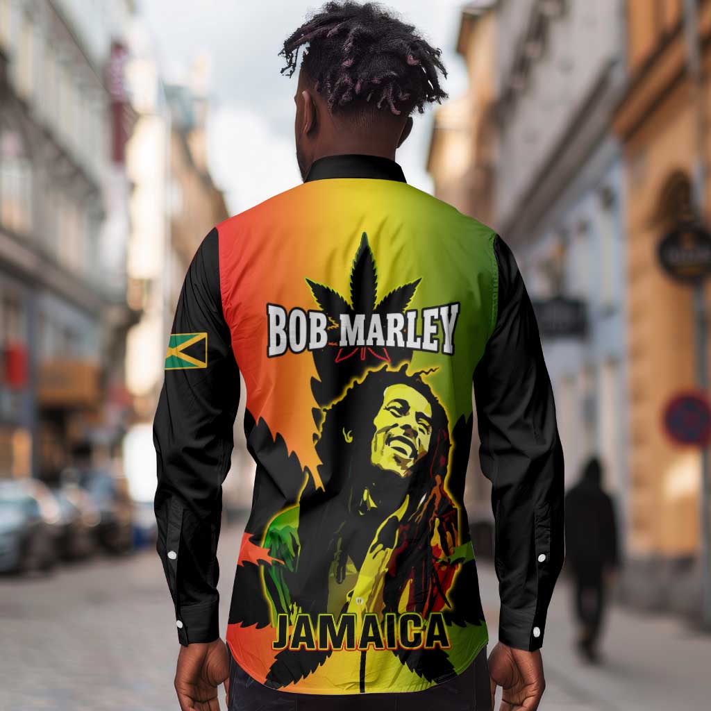 Afro Jamaica Legend Bob Long Sleeve Button Shirt The King Of Reggae