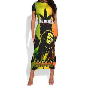 Afro Jamaica Legend Bob Short Sleeve Bodycon Dress The King Of Reggae LT14