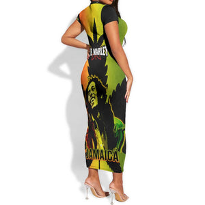 Afro Jamaica Legend Bob Short Sleeve Bodycon Dress The King Of Reggae LT14