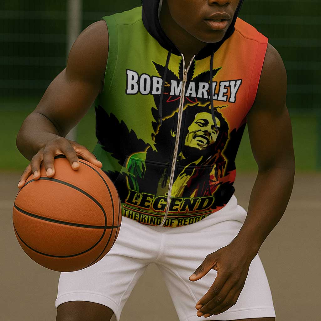 Afro Jamaica Legend Bob Sleeveless Zip Hoodie The King Of Reggae - African Pride