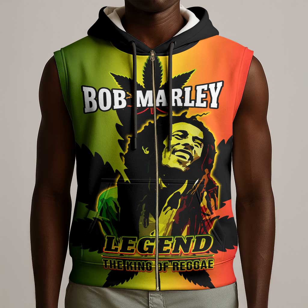 Afro Jamaica Legend Bob Sleeveless Zip Hoodie The King Of Reggae - African Pride