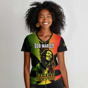 Afro Jamaica Legend Bob Women V-Neck T-Shirt The King Of Reggae
