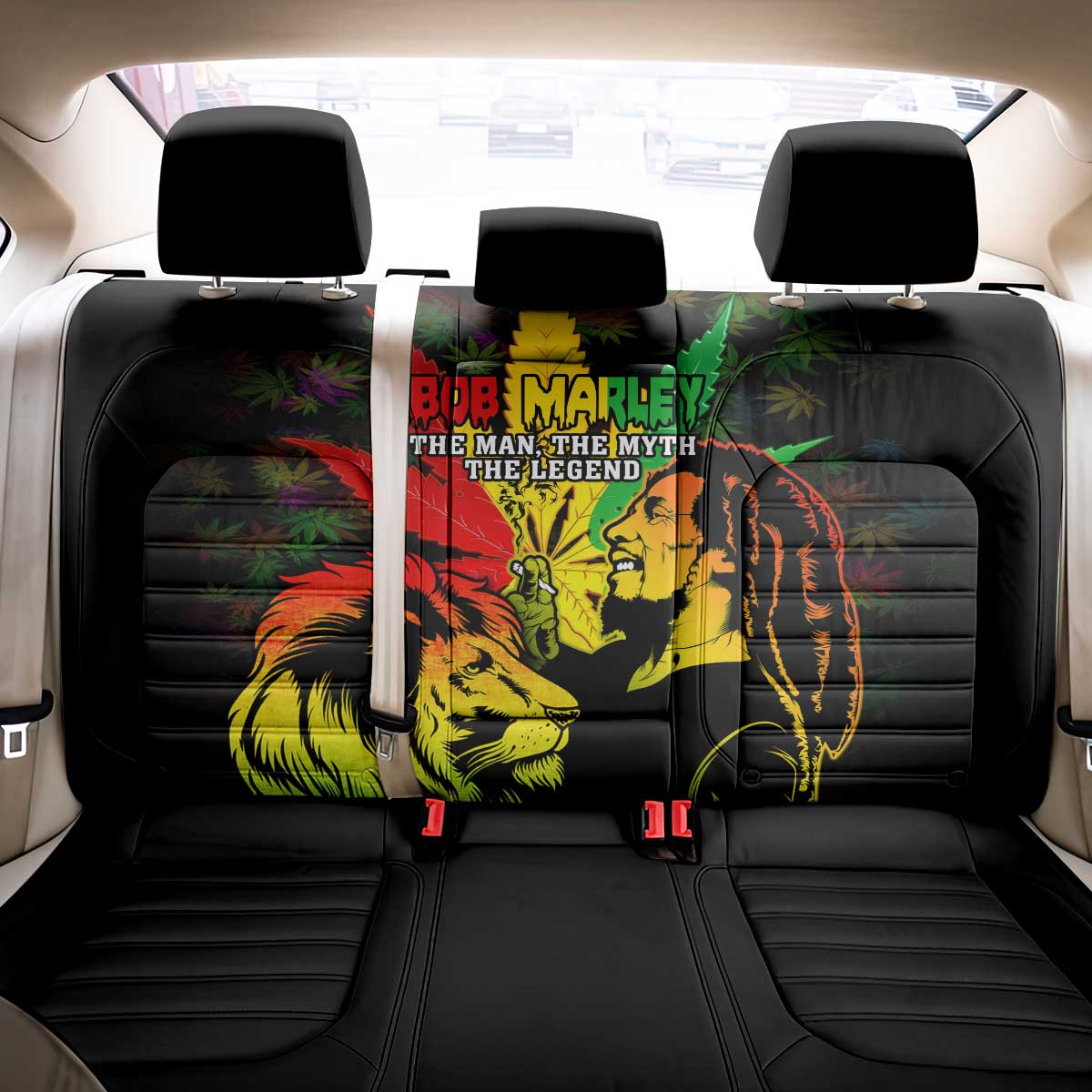 Afro Jamaica Legend Bob Back Car Seat Cover Lion With Cannabis Leaf Pattern LT14