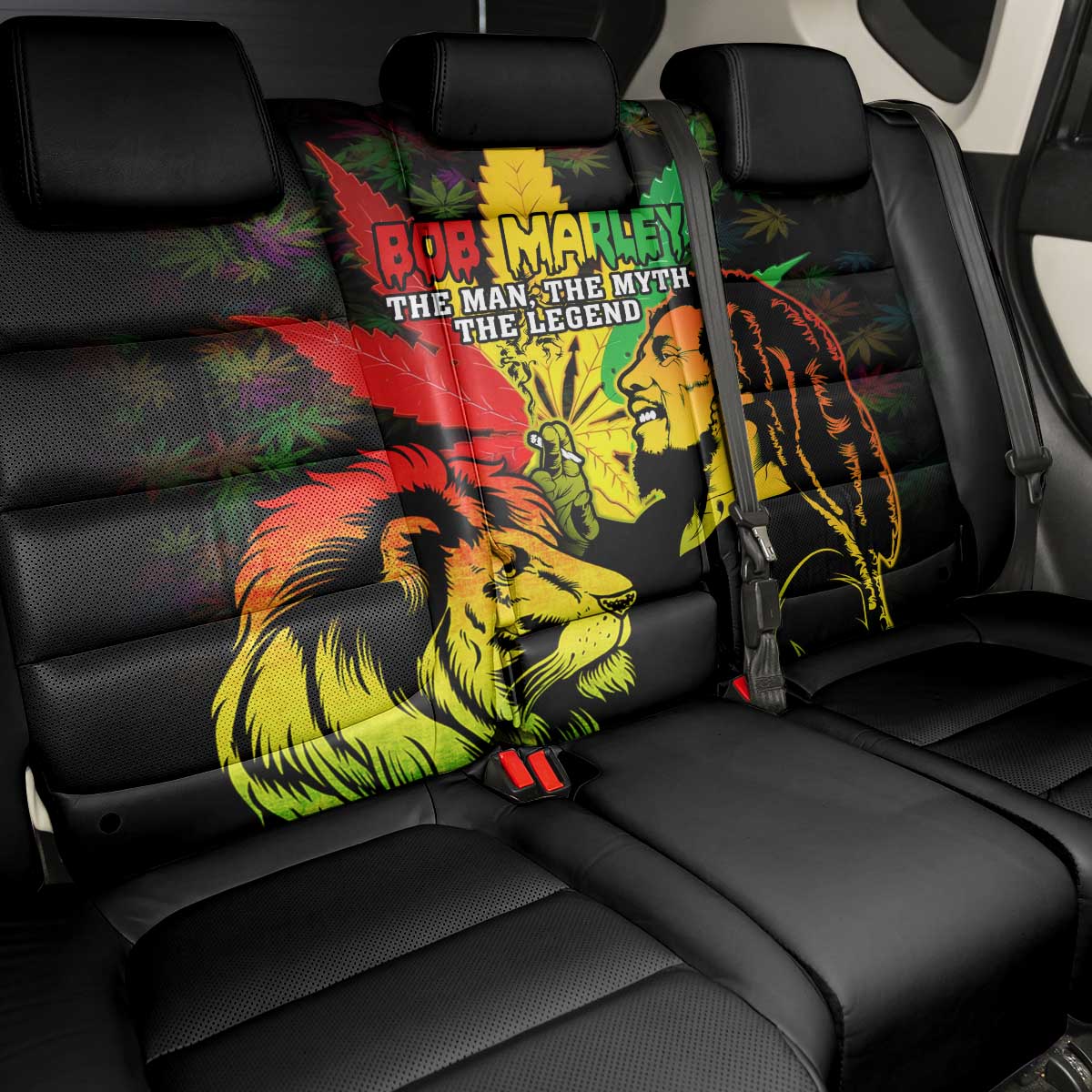 Afro Jamaica Legend Bob Back Car Seat Cover Lion With Cannabis Leaf Pattern LT14