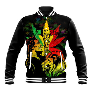 Afro Jamaica Legend Bob Baseball Jacket Lion With Cannabis Leaf Pattern LT14