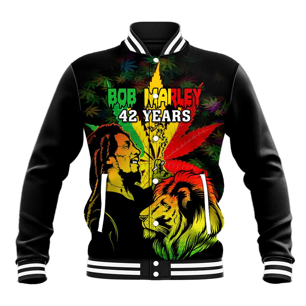 Afro Jamaica Legend Bob Baseball Jacket Lion With Cannabis Leaf Pattern LT14