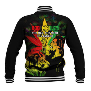 Afro Jamaica Legend Bob Baseball Jacket Lion With Cannabis Leaf Pattern LT14