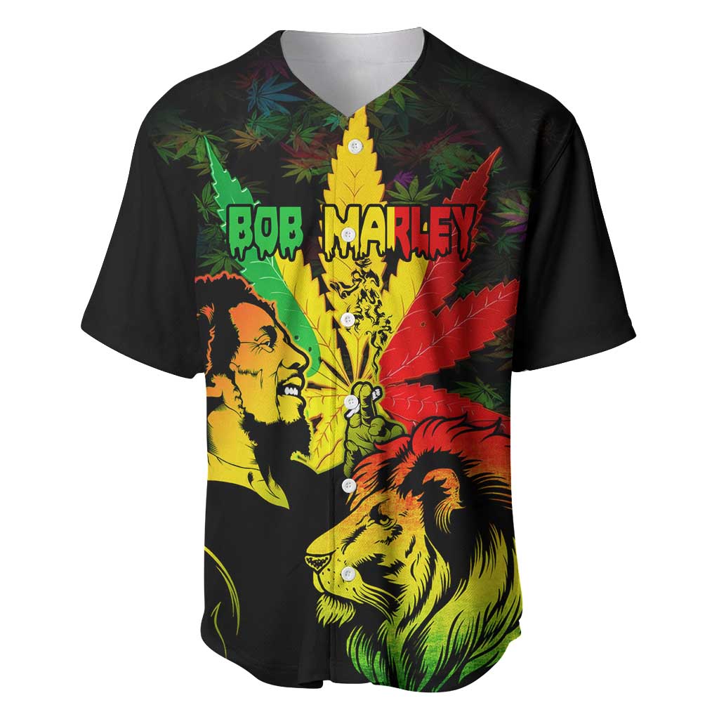 Afro Jamaica Legend Bob Baseball Jersey Lion Cannabis Leaf Pattern - African Pride