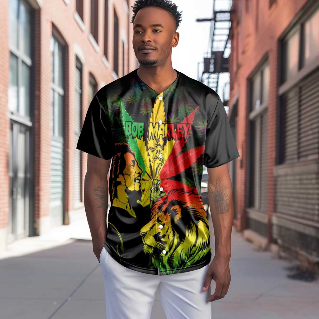 Afro Jamaica Legend Bob Baseball Jersey Lion Cannabis Leaf Pattern - African Pride