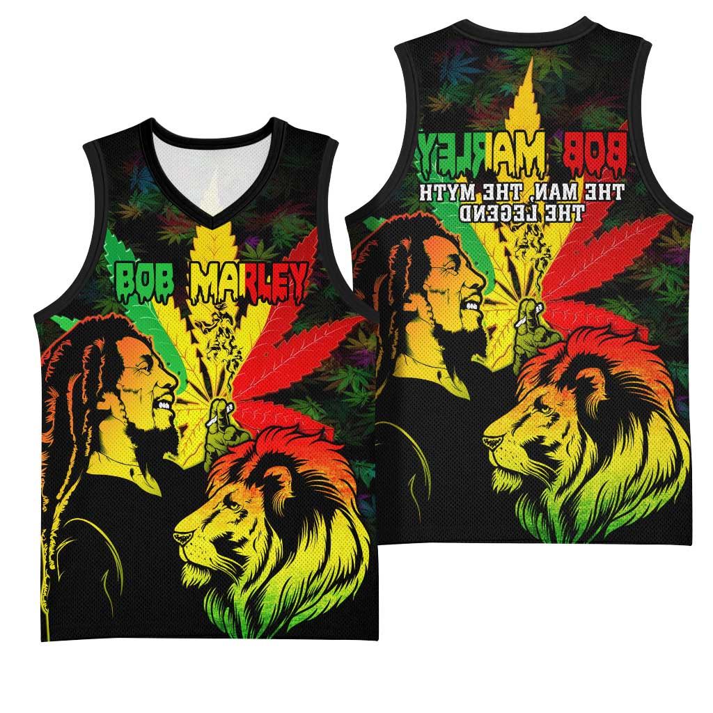 Afro Jamaica Legend Bob Basketball Jersey Lion With Cannabis Leaf Pattern LT14