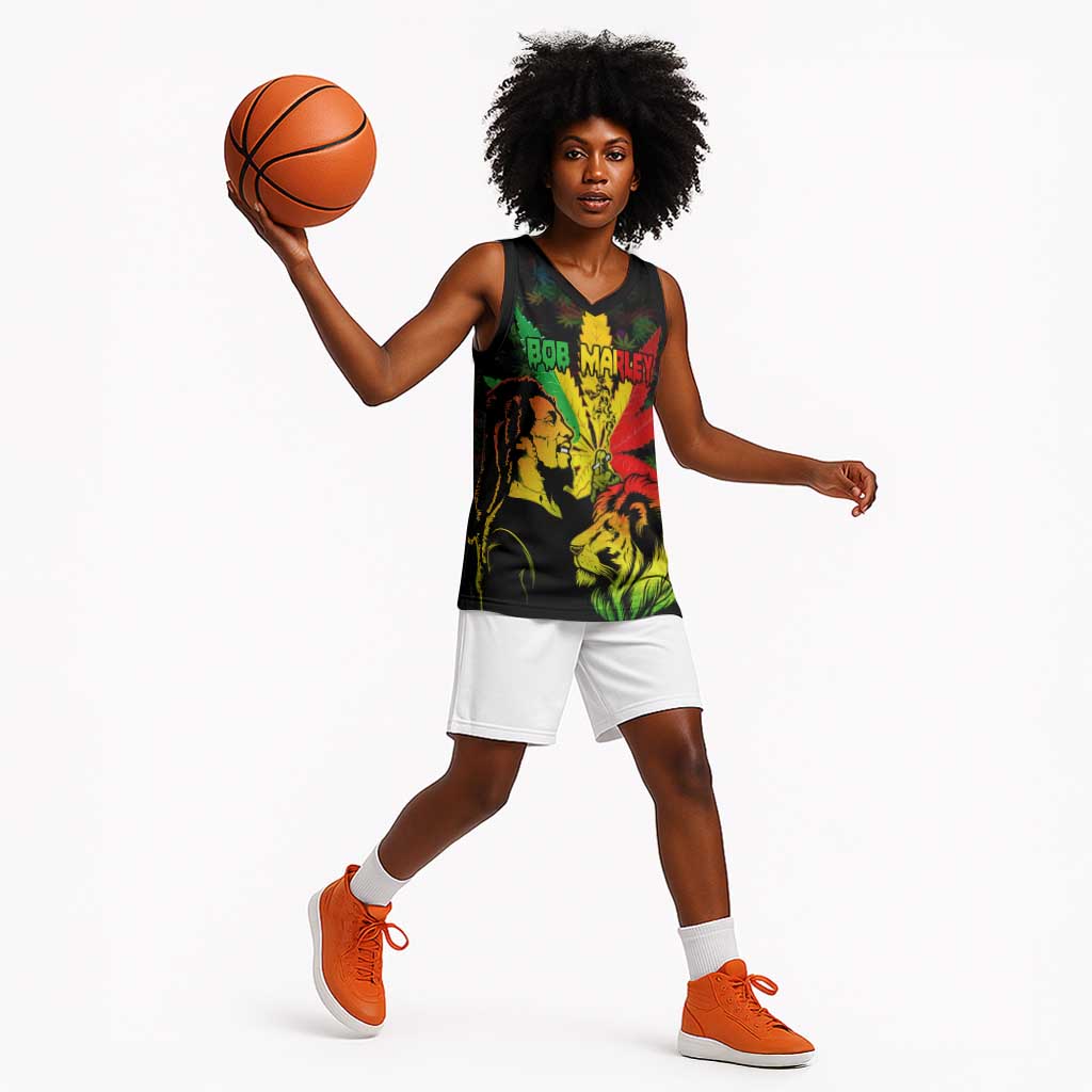 Afro Jamaica Legend Bob Basketball Jersey Lion With Cannabis Leaf Pattern LT14
