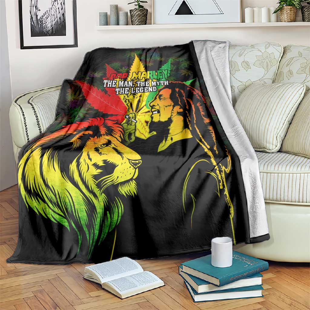 Afro Jamaica Legend Bob Blanket Lion With Cannabis Leaf Pattern