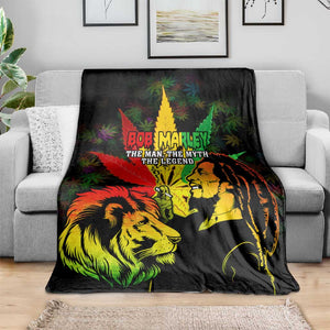 Afro Jamaica Legend Bob Blanket Lion With Cannabis Leaf Pattern