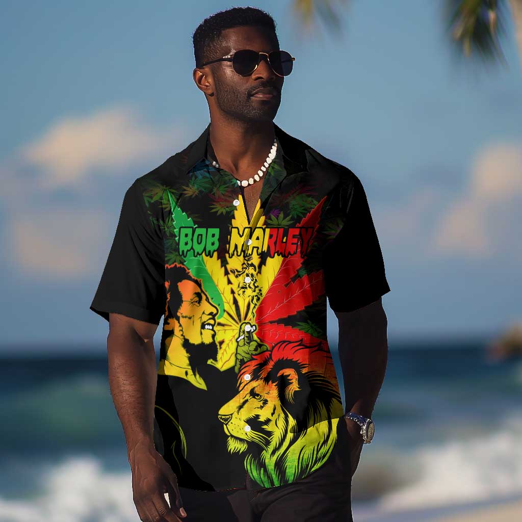 Afro Jamaica Legend Bob Hawaiian Shirt Lion Cannabis Leaf Pattern - African Pride