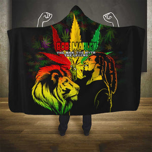 Afro Jamaica Legend Bob Hooded Blanket Lion With Cannabis Leaf Pattern LT14