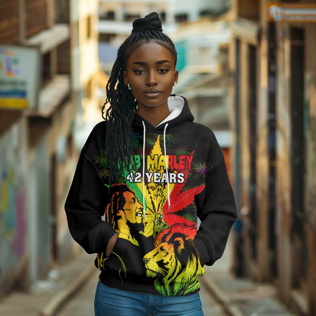 Afro Jamaica Legend Bob Hoodie Lion With Cannabis Leaf Pattern