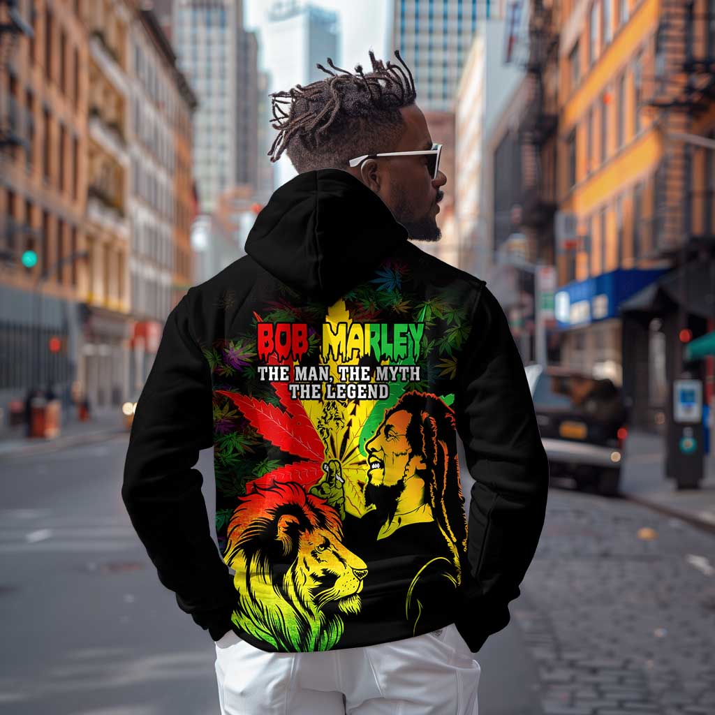 Afro Jamaica Legend Bob Hoodie Lion With Cannabis Leaf Pattern