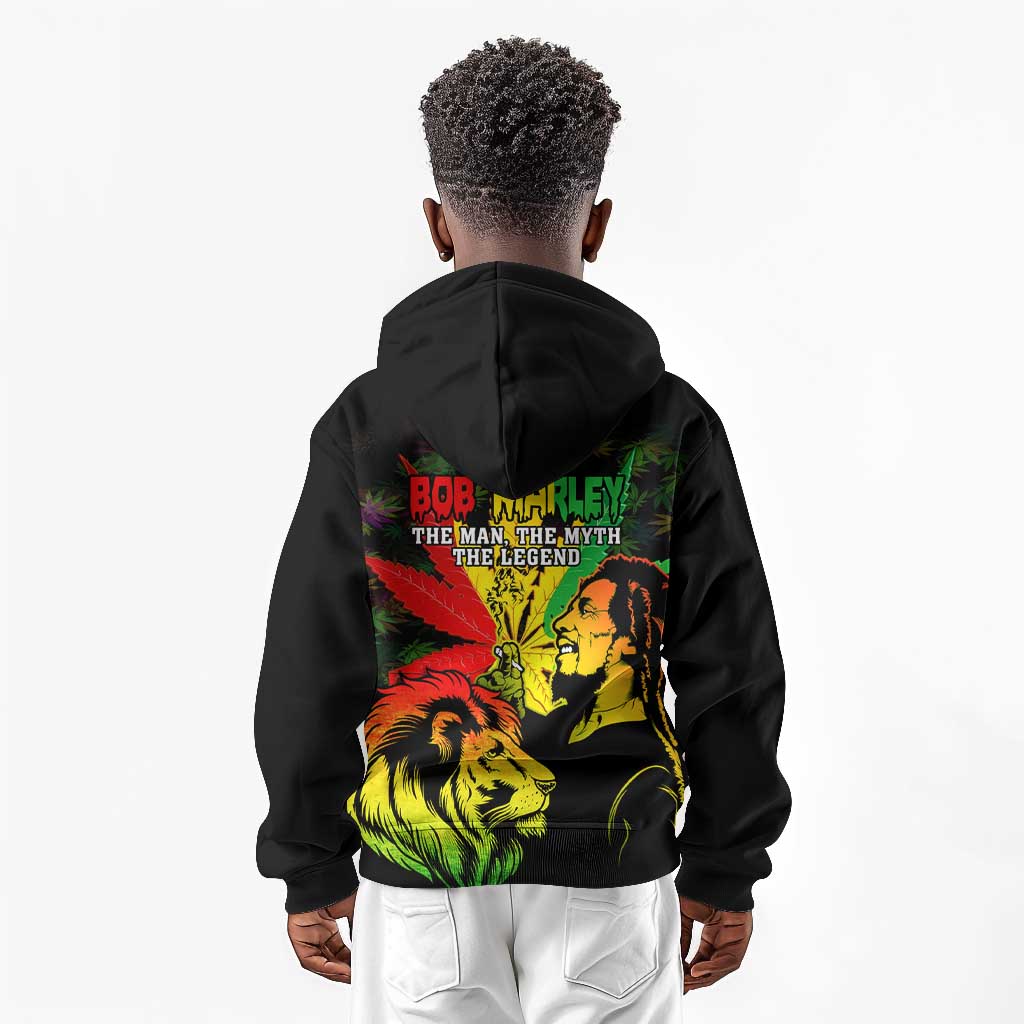Afro Jamaica Legend Bob Kid Hoodie Lion With Cannabis Leaf Pattern LT14