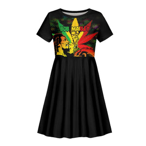 Afro Jamaica Legend Bob Kid Short Sleeve Dress Lion With Cannabis Leaf Pattern LT14