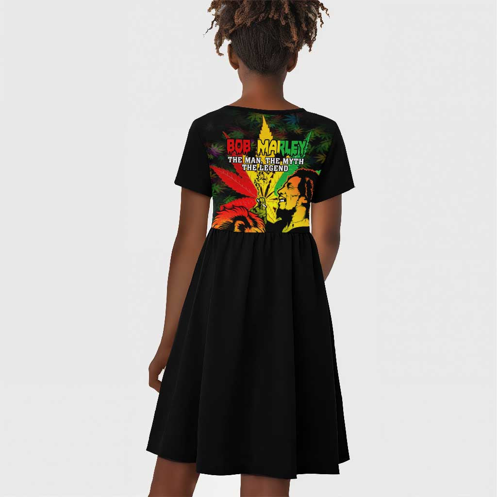 Afro Jamaica Legend Bob Kid Short Sleeve Dress Lion With Cannabis Leaf Pattern LT14