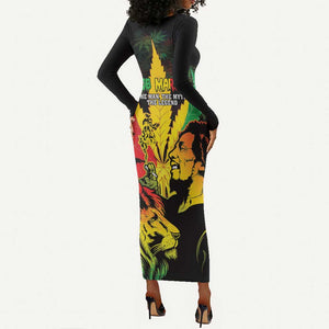 Afro Jamaica Legend Bob Long Sleeve Bodycon Dress Lion With Cannabis Leaf Pattern LT14