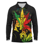 Afro Jamaica Legend Bob Long Sleeve Polo Shirt Lion With Cannabis Leaf Pattern LT14