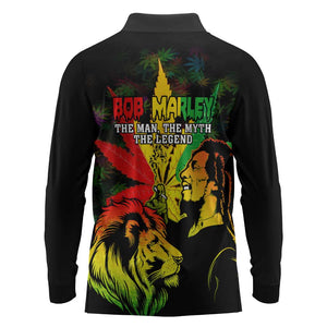 Afro Jamaica Legend Bob Long Sleeve Polo Shirt Lion With Cannabis Leaf Pattern LT14