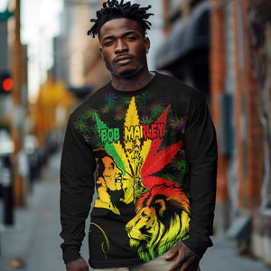 Afro Jamaica Legend Bob Long Sleeve Shirt Lion With Cannabis Leaf Pattern LT14