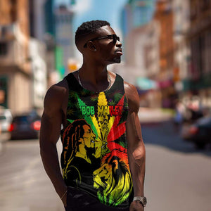Afro Jamaica Legend Bob Men Tank Top Lion With Cannabis Leaf Pattern LT14