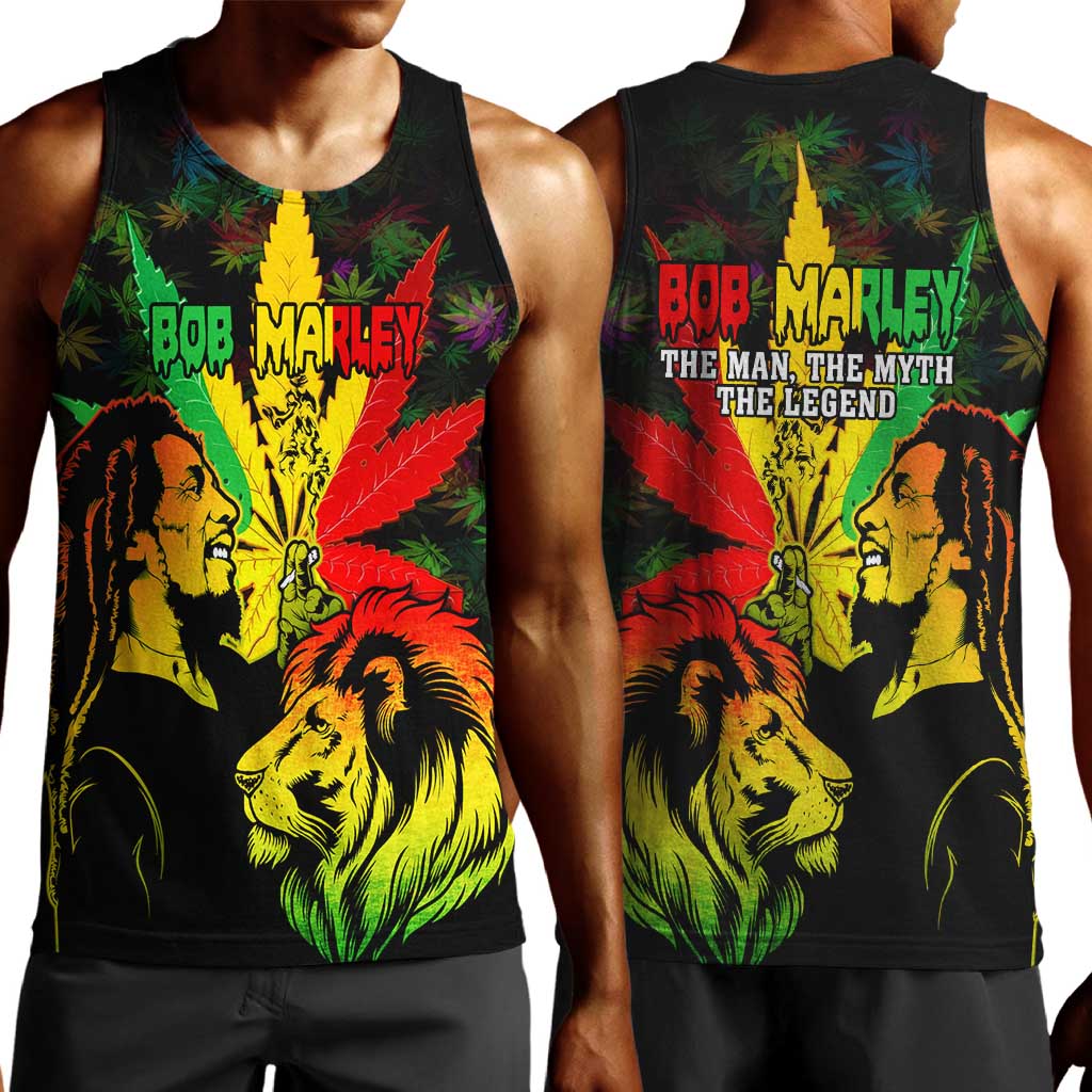 Afro Jamaica Legend Bob Men Tank Top Lion With Cannabis Leaf Pattern LT14