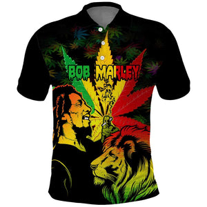 Afro Jamaica Legend Bob Polo Shirt Lion With Cannabis Leaf Pattern LT14