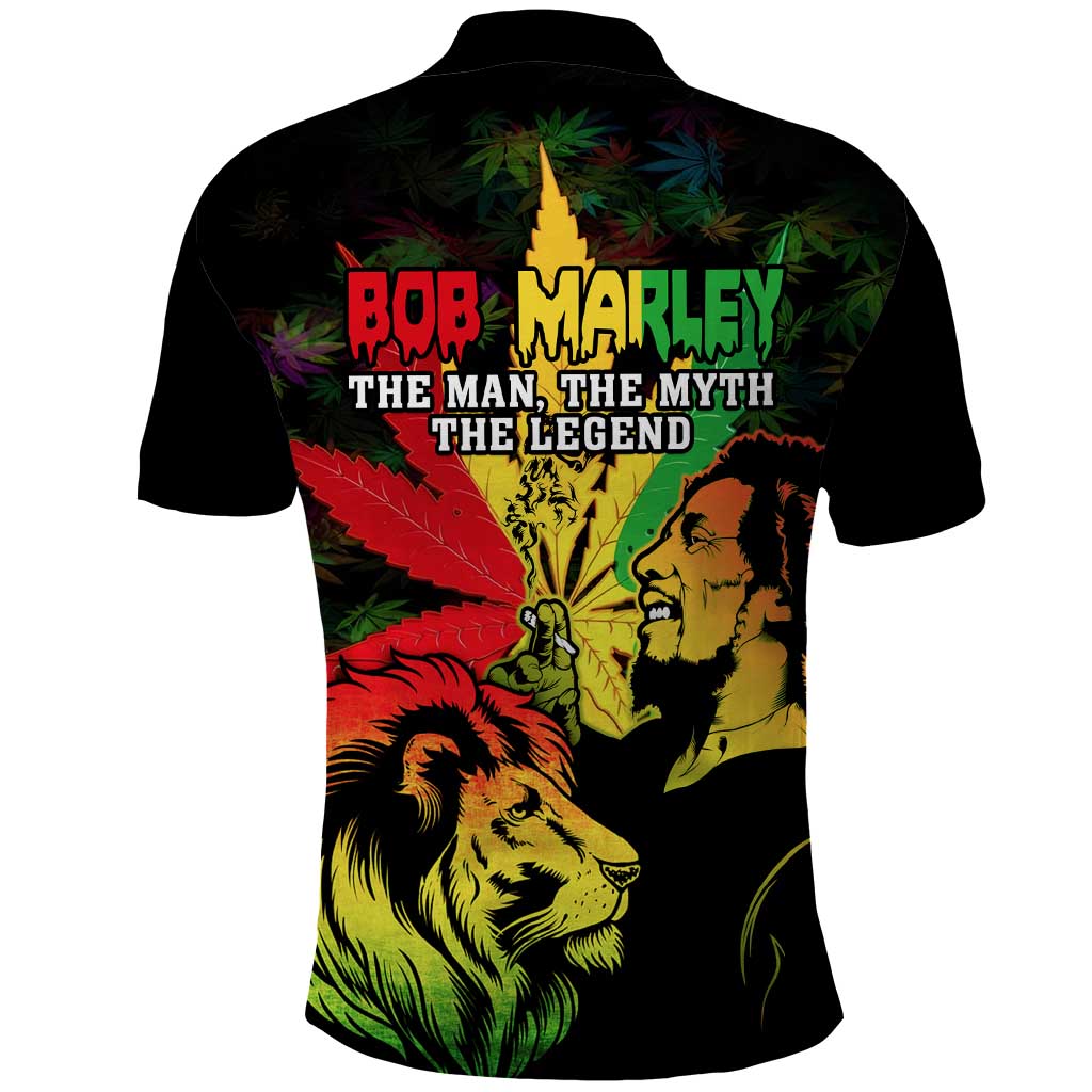 Afro Jamaica Legend Bob Polo Shirt Lion With Cannabis Leaf Pattern