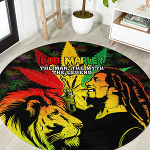 Afro Jamaica Legend Bob Round Carpet Lion With Cannabis Leaf Pattern