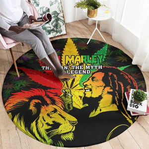Afro Jamaica Legend Bob Round Carpet Lion With Cannabis Leaf Pattern