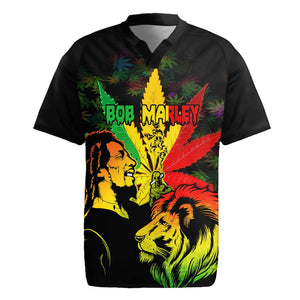 Afro Jamaica Legend Bob Rugby Jersey Lion With Cannabis Leaf Pattern LT14