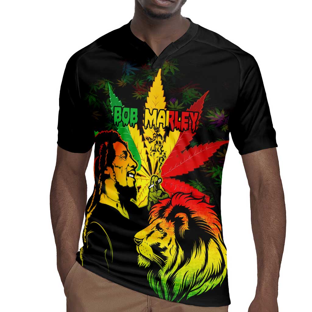 Afro Jamaica Legend Bob Rugby Jersey Lion With Cannabis Leaf Pattern LT14