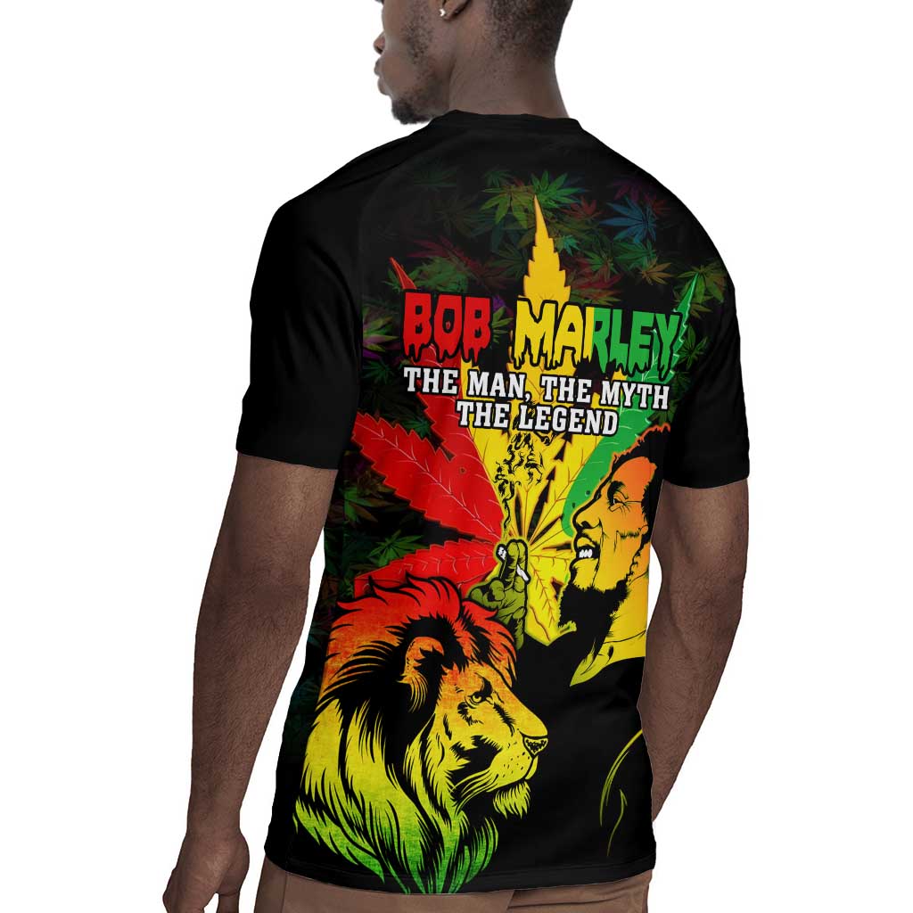 Afro Jamaica Legend Bob Rugby Jersey Lion With Cannabis Leaf Pattern LT14
