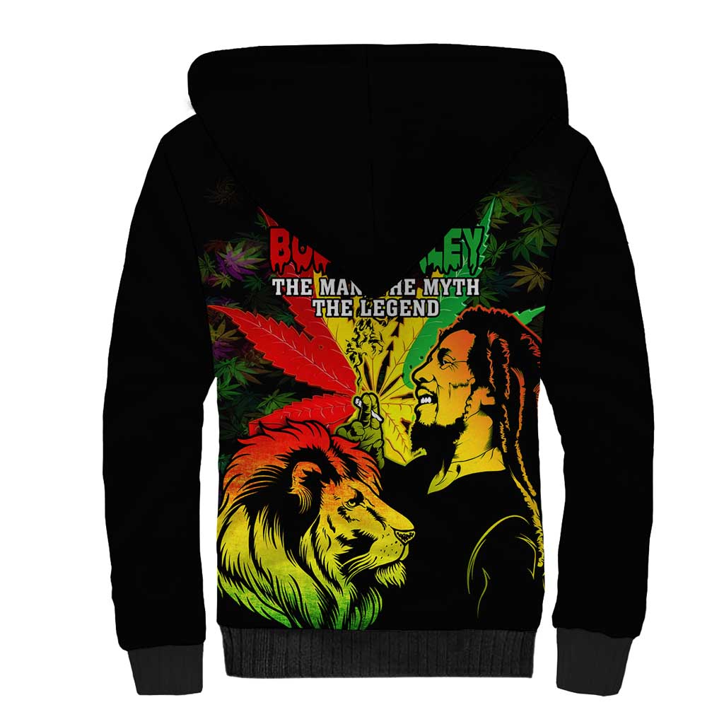 Afro Jamaica Legend Bob Sherpa Hoodie Lion With Cannabis Leaf Pattern LT14
