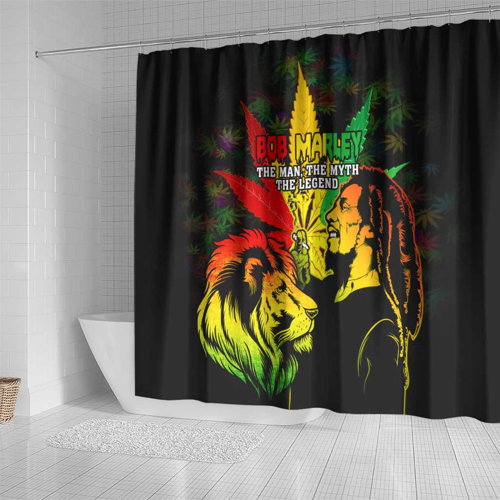 Afro Jamaica Legend Bob Shower Curtain Lion With Cannabis Leaf Pattern LT14