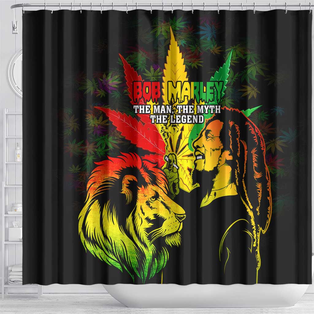 Afro Jamaica Legend Bob Shower Curtain Lion With Cannabis Leaf Pattern LT14