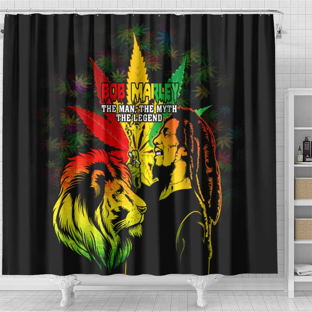 Afro Jamaica Legend Bob Shower Curtain Lion With Cannabis Leaf Pattern LT14
