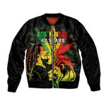 Afro Jamaica Legend Bob Sleeve Zip Bomber Jacket Lion With Cannabis Leaf Pattern
