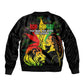 Afro Jamaica Legend Bob Sleeve Zip Bomber Jacket Lion With Cannabis Leaf Pattern
