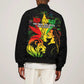 Afro Jamaica Legend Bob Sleeve Zip Bomber Jacket Lion With Cannabis Leaf Pattern