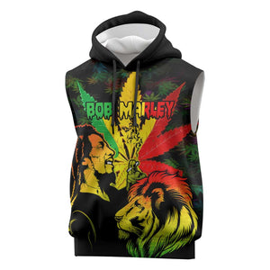 Afro Jamaica Legend Bob Sleeveless Hoodie Lion With Cannabis Leaf Pattern LT14