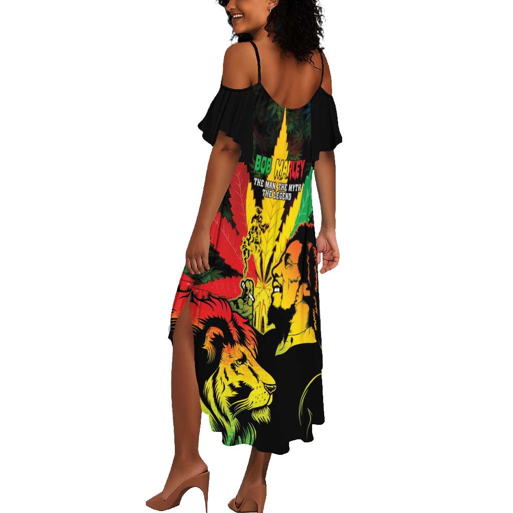 Afro Jamaica Legend Bob Summer Maxi Dress Lion With Cannabis Leaf Pattern LT14
