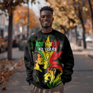 Afro Jamaica Legend Bob Sweatshirt Lion With Cannabis Leaf Pattern