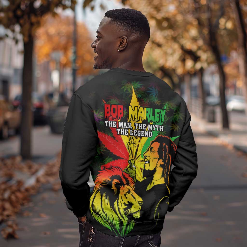 Afro Jamaica Legend Bob Sweatshirt Lion With Cannabis Leaf Pattern
