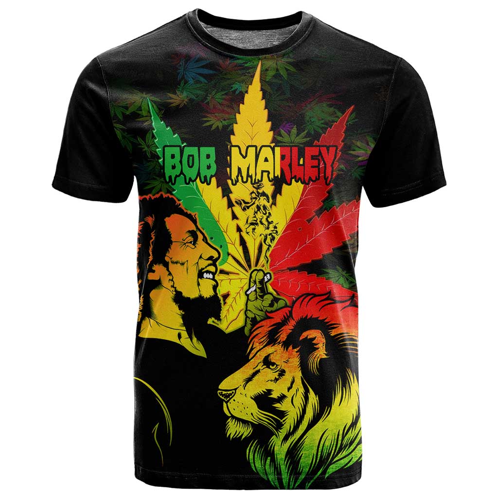 Afro Jamaica Legend Bob T shirt Lion With Cannabis Leaf Pattern LT14
